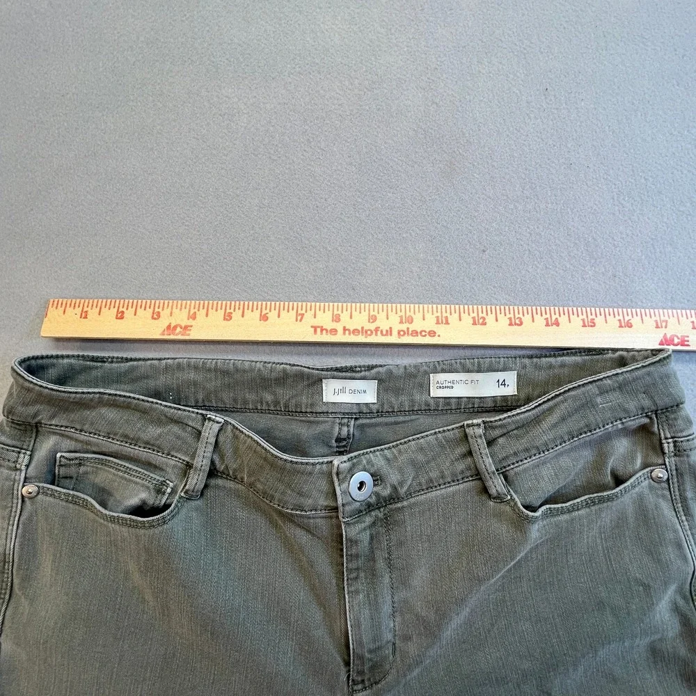J. Jill Denim Authentic Fit Cropped Jeans Olive Green Frayed Hem Wms 14 Petite
